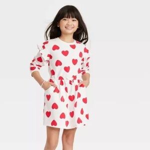 Cat & Jack Red Hearts Valentine long sleeve dress XL NWT